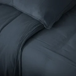 Linnea Parure de lit 3 pièces 260x240 cm et 50x70 cm mousseline de coton MILOS noir granit* Parure De Lit