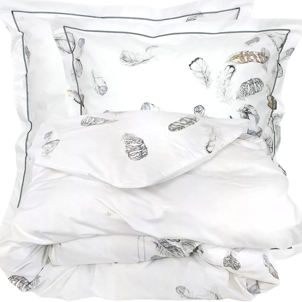 Parure de lit 3 pièces 200x200 cm taies 65x65 cm Percale pur coton PLUMES>Linnea