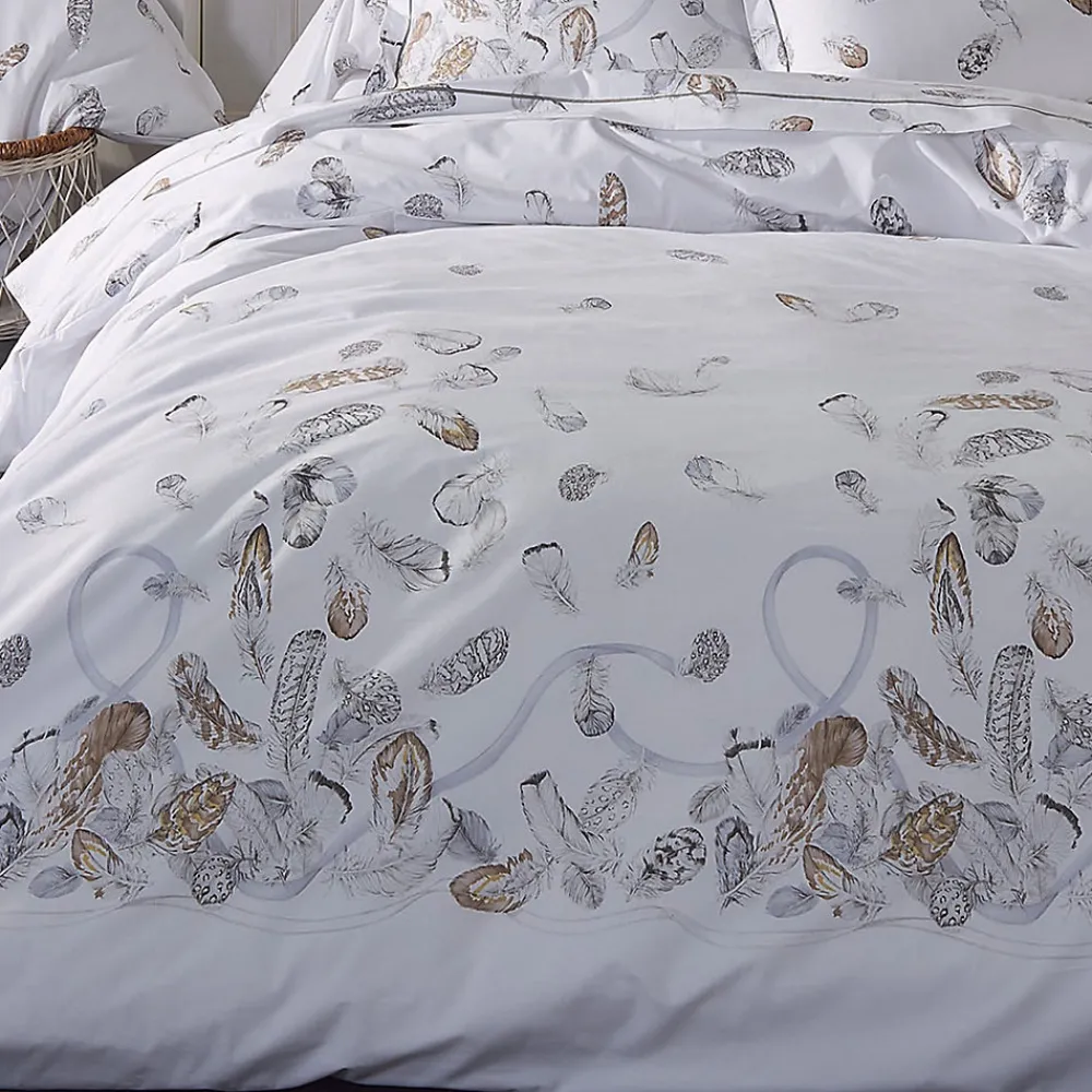 Parure de lit 3 pièces 200x200 cm taies 65x65 cm Percale pur coton PLUMES>Linnea