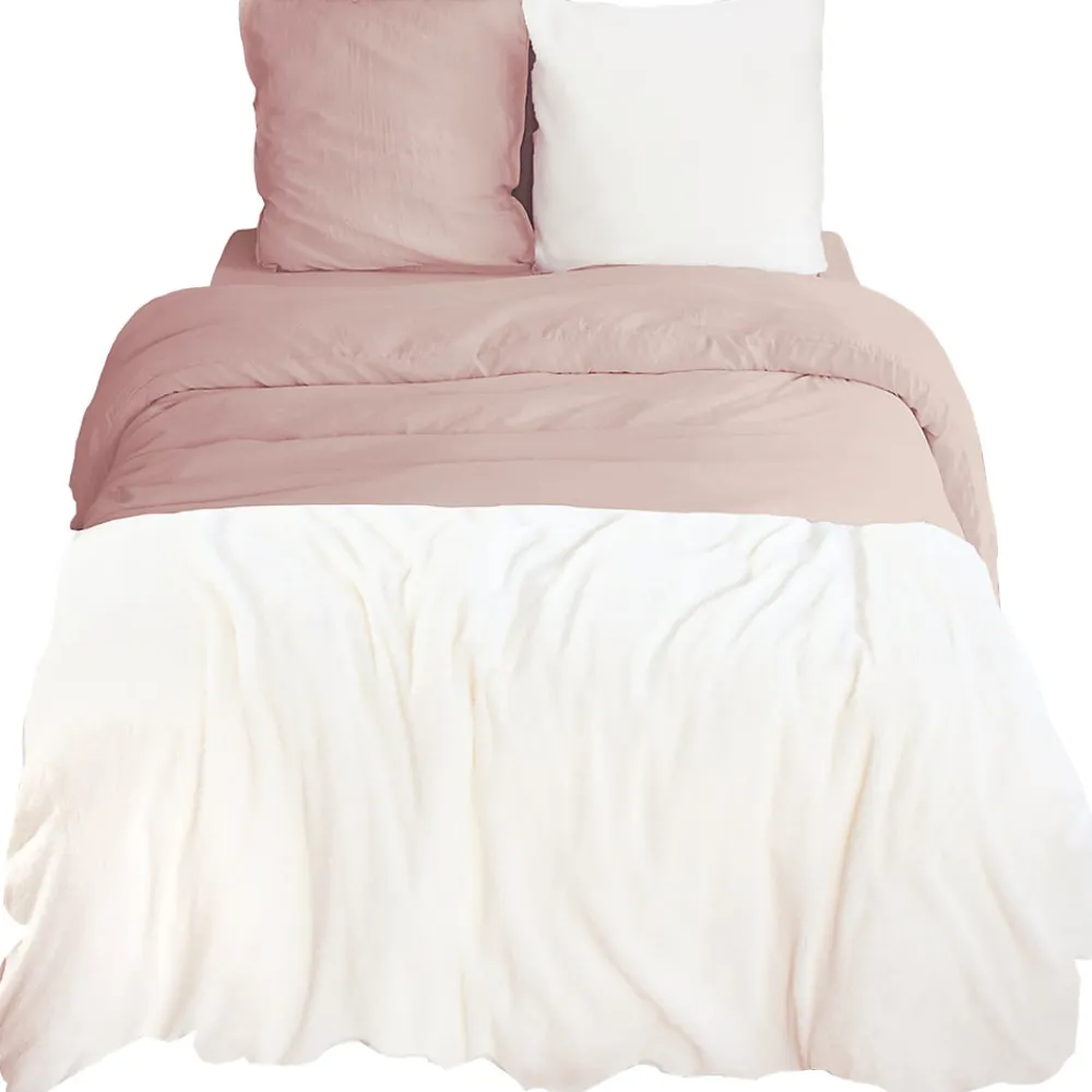 Parure de lit 3 pièces 240x220 cm microfibre et sherpa SHERPA Rose>Linnea Discount