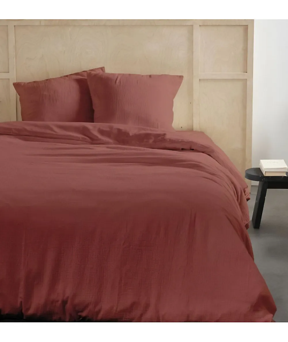 Parure de lit - TODAY - 123671 - 2 personnes - 260x240cm - Gaze de coton unie - Terracotta>Todays Tools Best