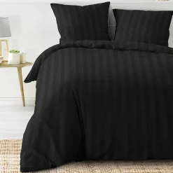 Parure de Lit 240 x 220 cm + 2 Taies Microfibre Unie CLÉO Noir>Promolinge