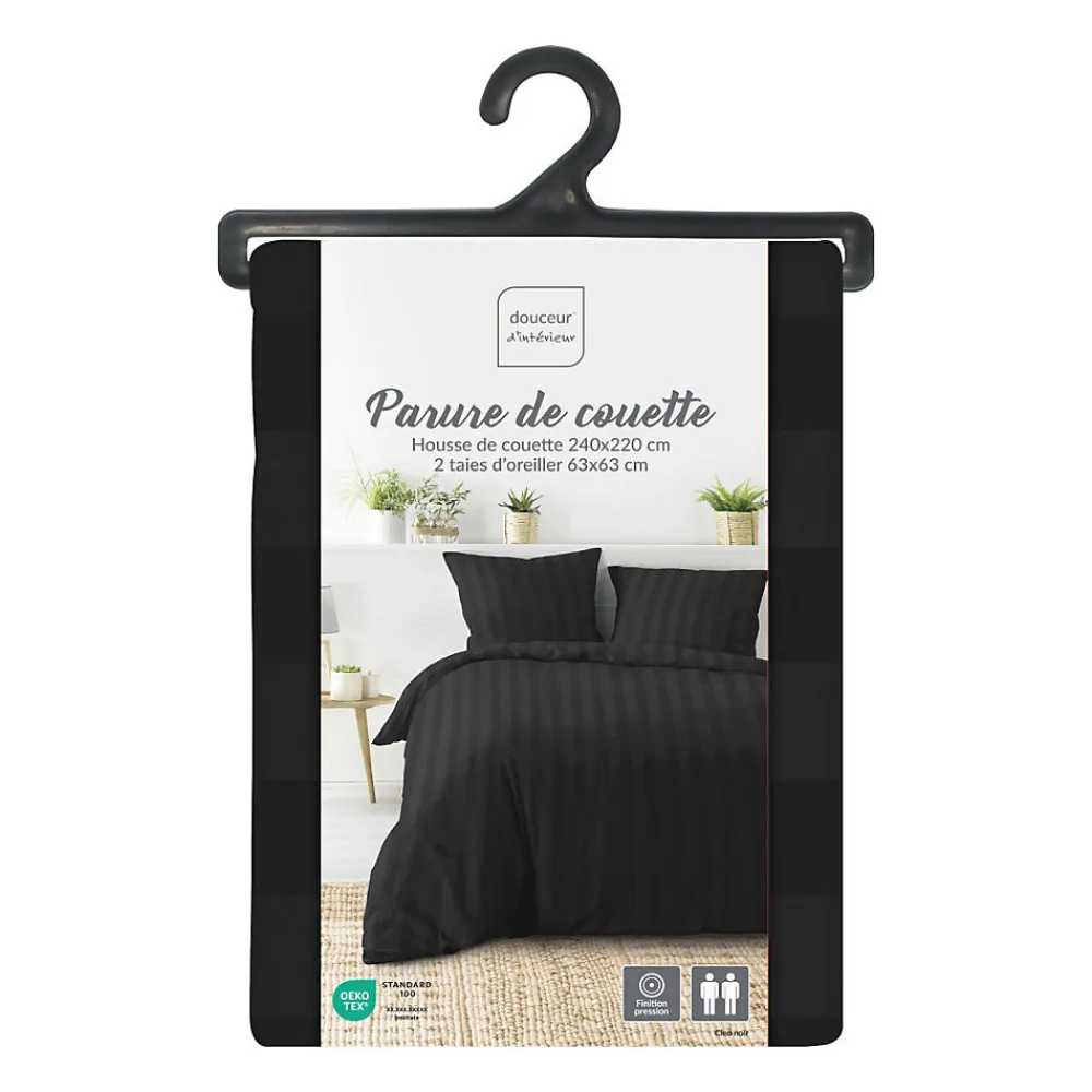 Parure de Lit 240 x 220 cm + 2 Taies Microfibre Unie CLÉO Noir>Promolinge