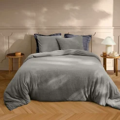 Douceur D'Intérieur Parure de lit 240 x 220 cm + 2 taies Bouclette Unie HELENA Anthracite* Housse De Couette