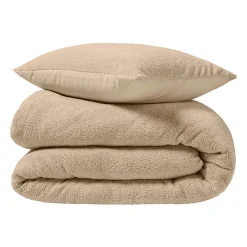 Parure de lit 240 x 220 cm + 2 taies Bouclette Unie HELENA Sable><noscript><img width=