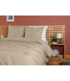 Parure de lit AKOE - 240x220 cm - Coton lavé tufté - 52 fils,cm² - 220x240cm - Taupe>Côté Déco Online