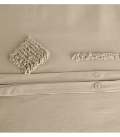 Parure de lit AKOE - 240x220 cm - Coton lavé tufté - 52 fils,cm² - 220x240cm - Taupe><noscript><img width=