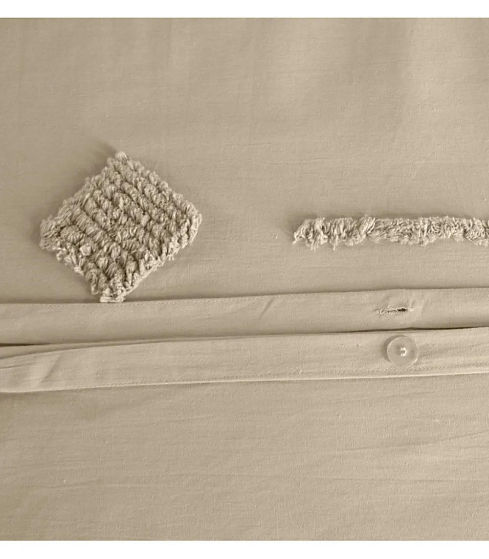 Parure de lit AKOE - 240x220 cm - Coton lavé tufté - 52 fils,cm² - 220x240cm - Taupe>Côté Déco Online
