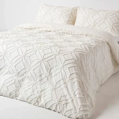 Parure de lit blanche tuftée à motif géométrique, 260x220cm ->Homescapes Best