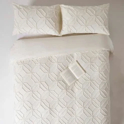 Parure de lit blanche tuftée à motif géométrique, 260x220cm ->Homescapes Best