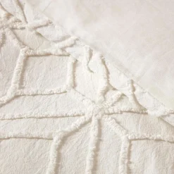 Parure de lit blanche tuftée à motif géométrique, 260x220cm -><noscript><img width=