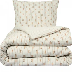 Parure de lit double à rayures fleurie effet lin 240x220cm><noscript><img width=