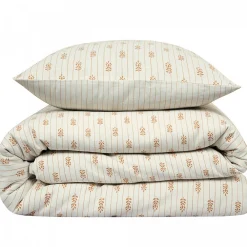 Parure de lit double à rayures fleurie effet lin 240x220cm><noscript><img width=
