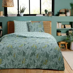 Future Home Parure de lit double palmiers en microfibre lavée 200x200cm* Parure De Lit