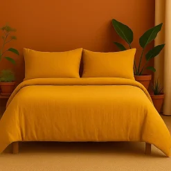 Promolinge Parure de lit en Gaze de Coton 240x260cm 260x240cm jaune* Parure De Lit