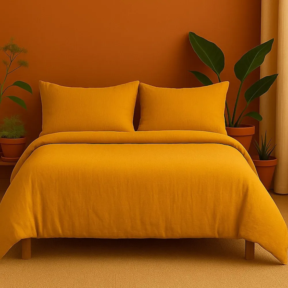 Promolinge Parure de lit en Gaze de Coton 240x260cm 260x240cm jaune* Parure De Lit
