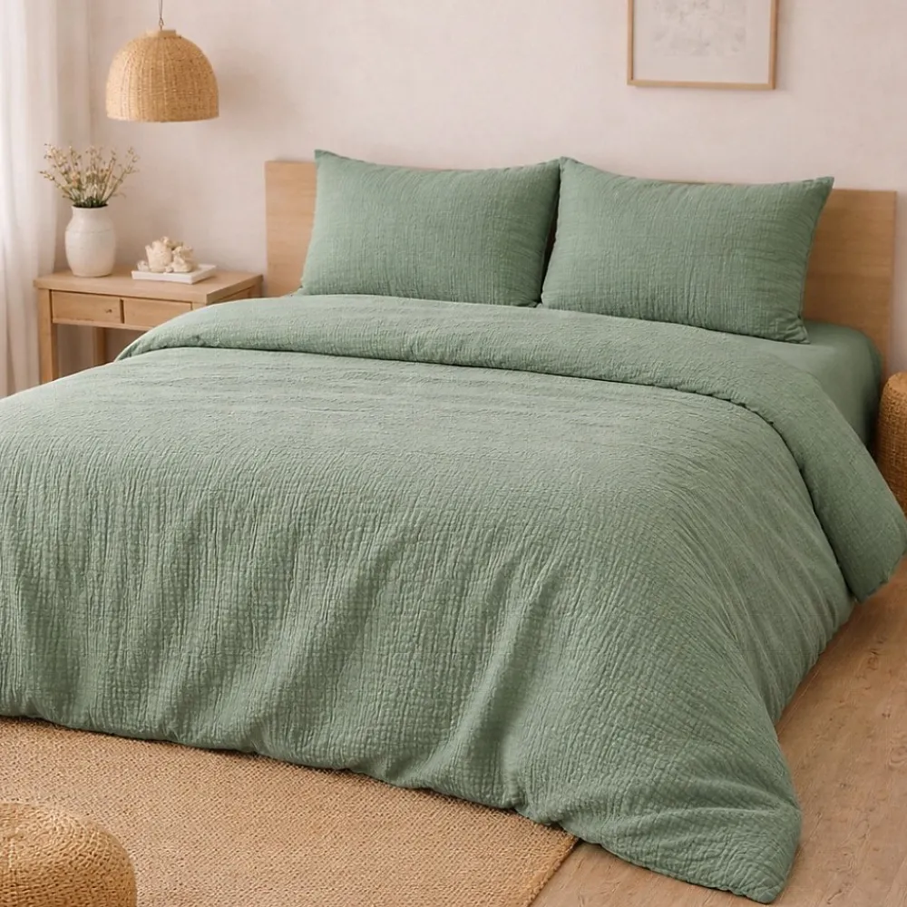 Parure de lit en Gaze de Coton 240x260cm 260x240cm Sauge>Promolinge Best