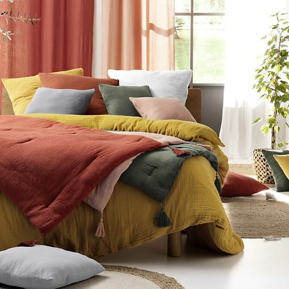 Parure de lit en gaze de coton (240x220 cm - Kaki)>Douceur D'Intérieur Online