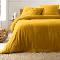 Douceur D'Intérieur Parure de lit en gaze de coton (240x220 cm - Jaune)* Parure De Lit
