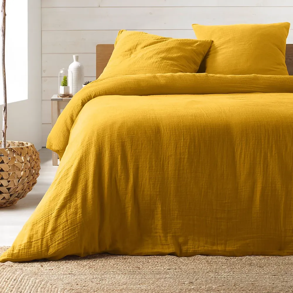 Douceur D'Intérieur Parure de lit en gaze de coton (240x220 cm - Jaune)* Parure De Lit