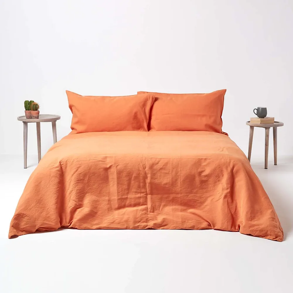 Homescapes Parure de lit en lin lavé orange, 240x220cm -* Parure De Lit