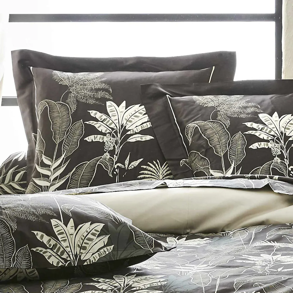 Parure de lit en satin aux feuilles tropicales (200x200 cm - Gris anthracite)>Tradilinge New