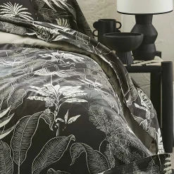 Parure de lit en satin aux feuilles tropicales (200x200 cm - Gris anthracite)><noscript><img width=