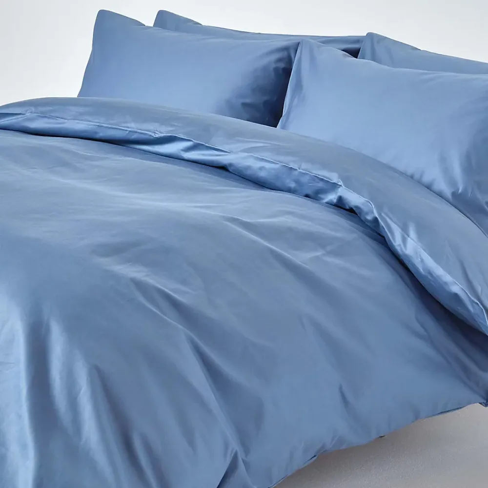 Homescapes Parure de lit en satin de coton égyptien 1000 fils bleu, 230x220cm -* Parure De Lit