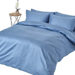 Parure de lit en satin de coton égyptien 1000 fils bleu, 135x200cm ->Homescapes Outlet