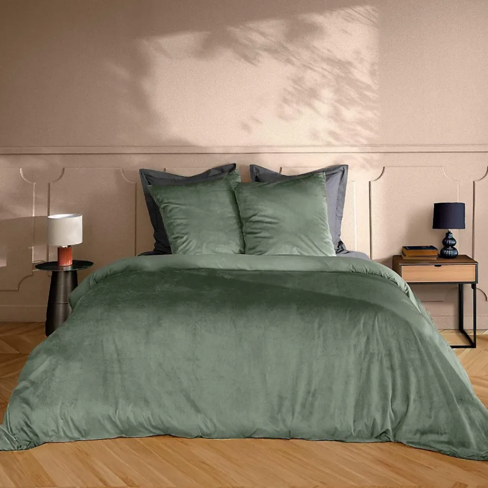 Douceur D'Intérieur Parure de lit en velours uni (240x220 cm - Kaki)* Parure De Lit