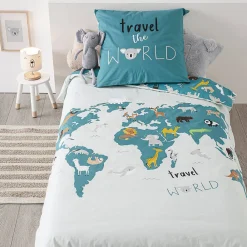 Parure de lit enfant Carte du monde - coton 140x200 cm - Atmosphera>Atmosphera Créateur D'Intérieur Discount