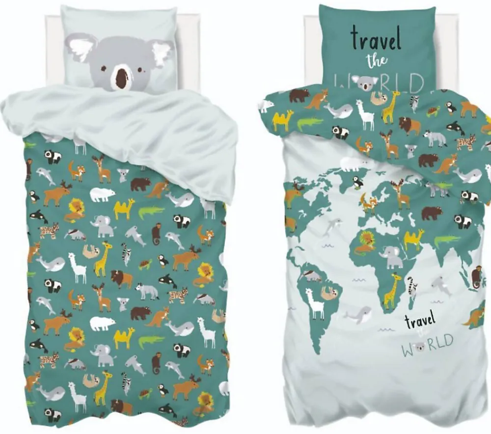 Parure de lit enfant Carte du monde - coton 140x200 cm - Atmosphera>Atmosphera Créateur D'Intérieur Discount