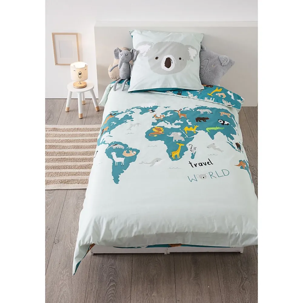 Atmosphera Parure de lit enfant imprimée Carte du Monde* Parure De Lit