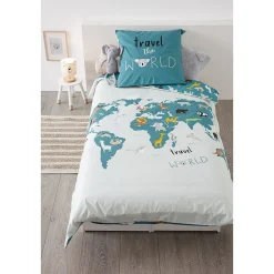 Atmosphera Parure de lit enfant imprimée Carte du Monde* Parure De Lit