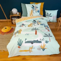 Parure de lit enfant JUNGLE MANIA 140x200 cm microfibre vert>Linnea Hot