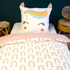 Côté Déco Parure de lit enfant Licorne avec oreilles rembourrées - 100% coton 57 fils/cm²* Parure De Lit