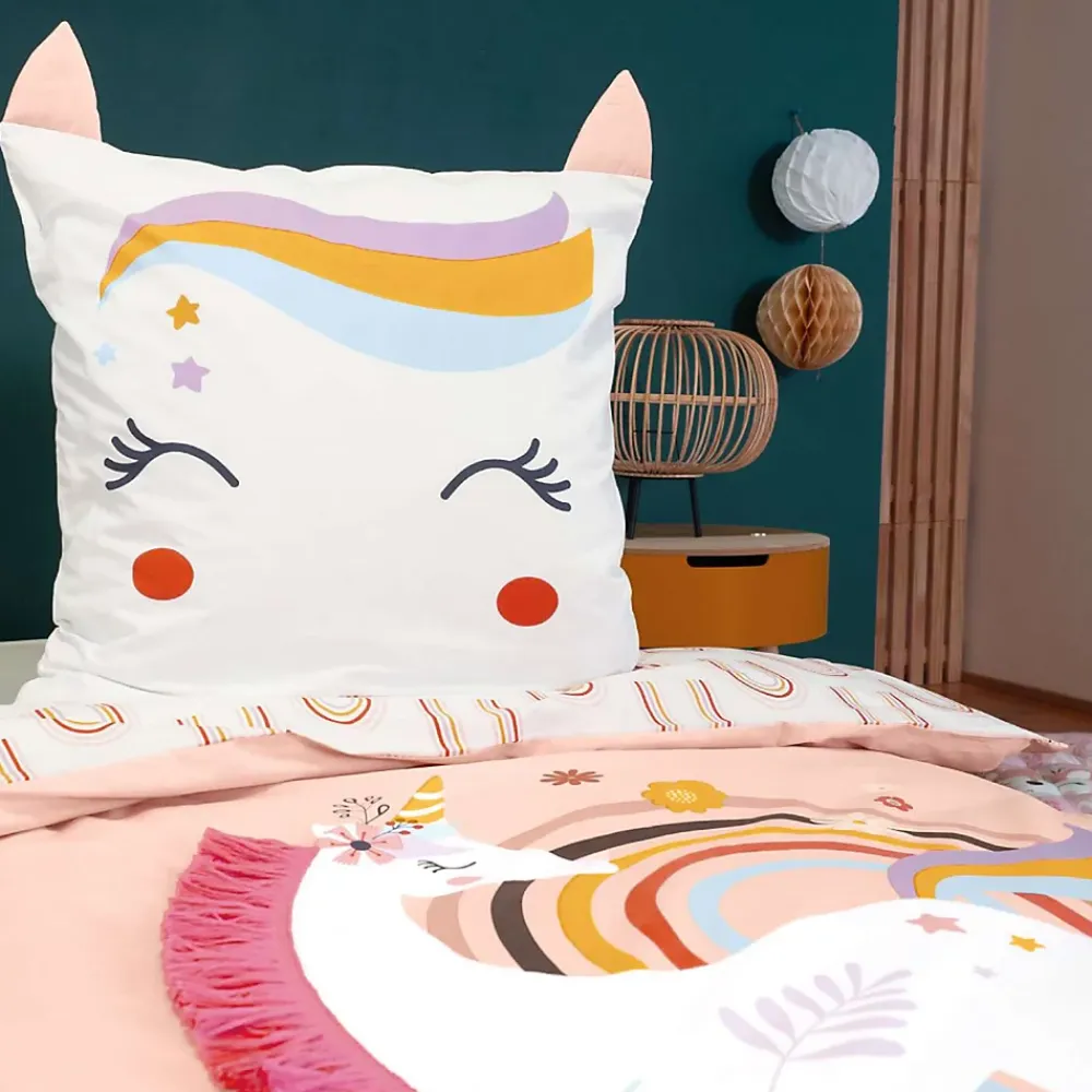 Côté Déco Parure de lit enfant Licorne avec oreilles rembourrées - 100% coton 57 fils/cm²* Parure De Lit