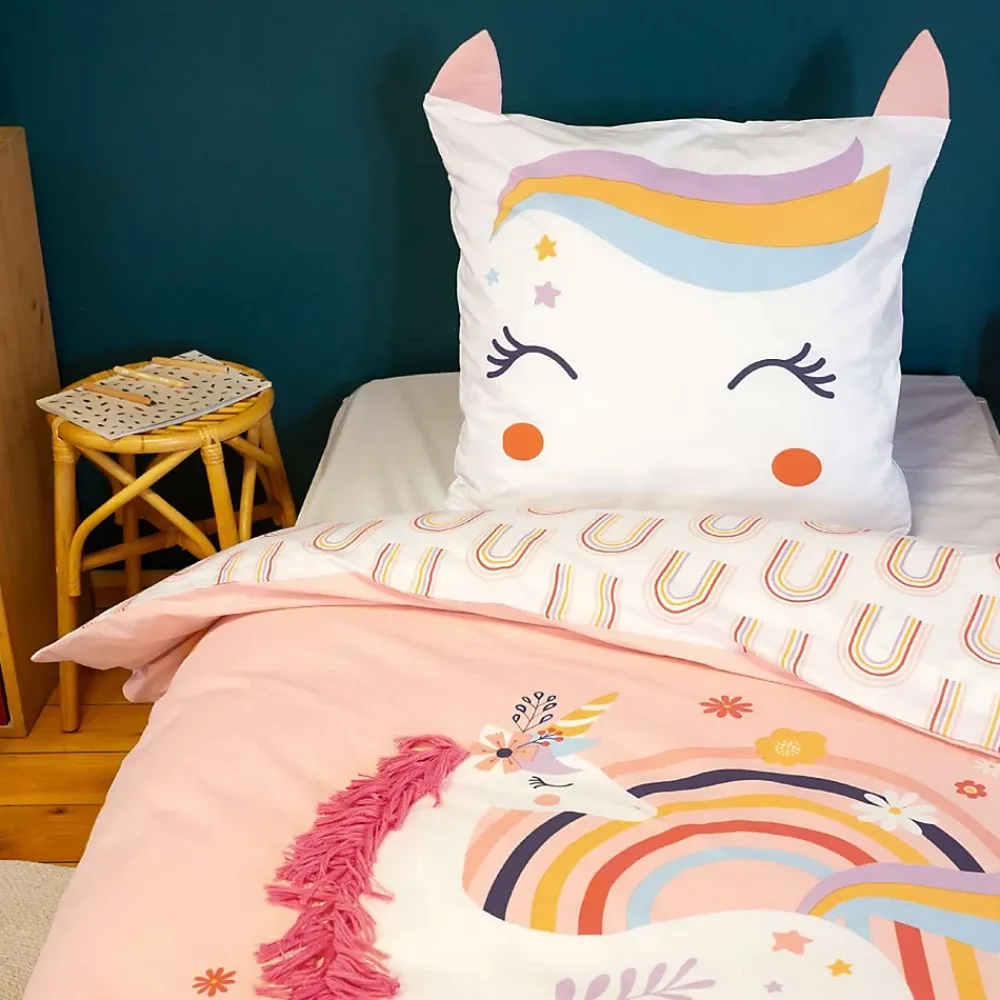 Côté Déco Parure de lit enfant Licorne avec oreilles rembourrées - 100% coton 57 fils/cm²* Parure De Lit