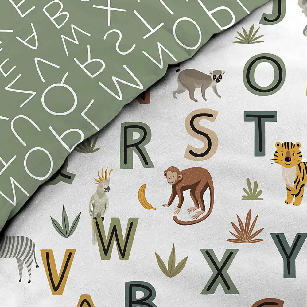 Parure de lit enfant TIGRY 140x200 cm 100% coton 1 taie tête de tigre Réversible alphabet & jungle>Douceur D'Intérieur Outlet