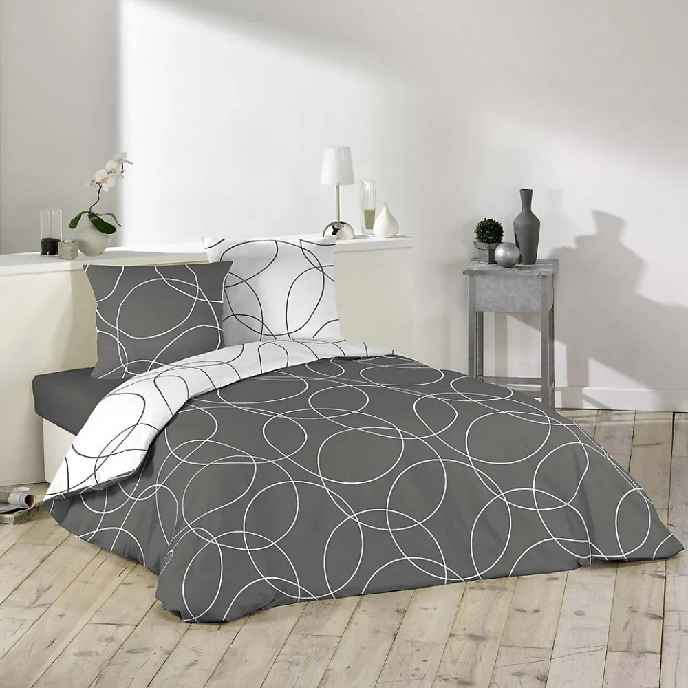 Parure de lit imprimée "Cercles" (140x200 cm - Gris Galet)>Douceur D'Intérieur Outlet