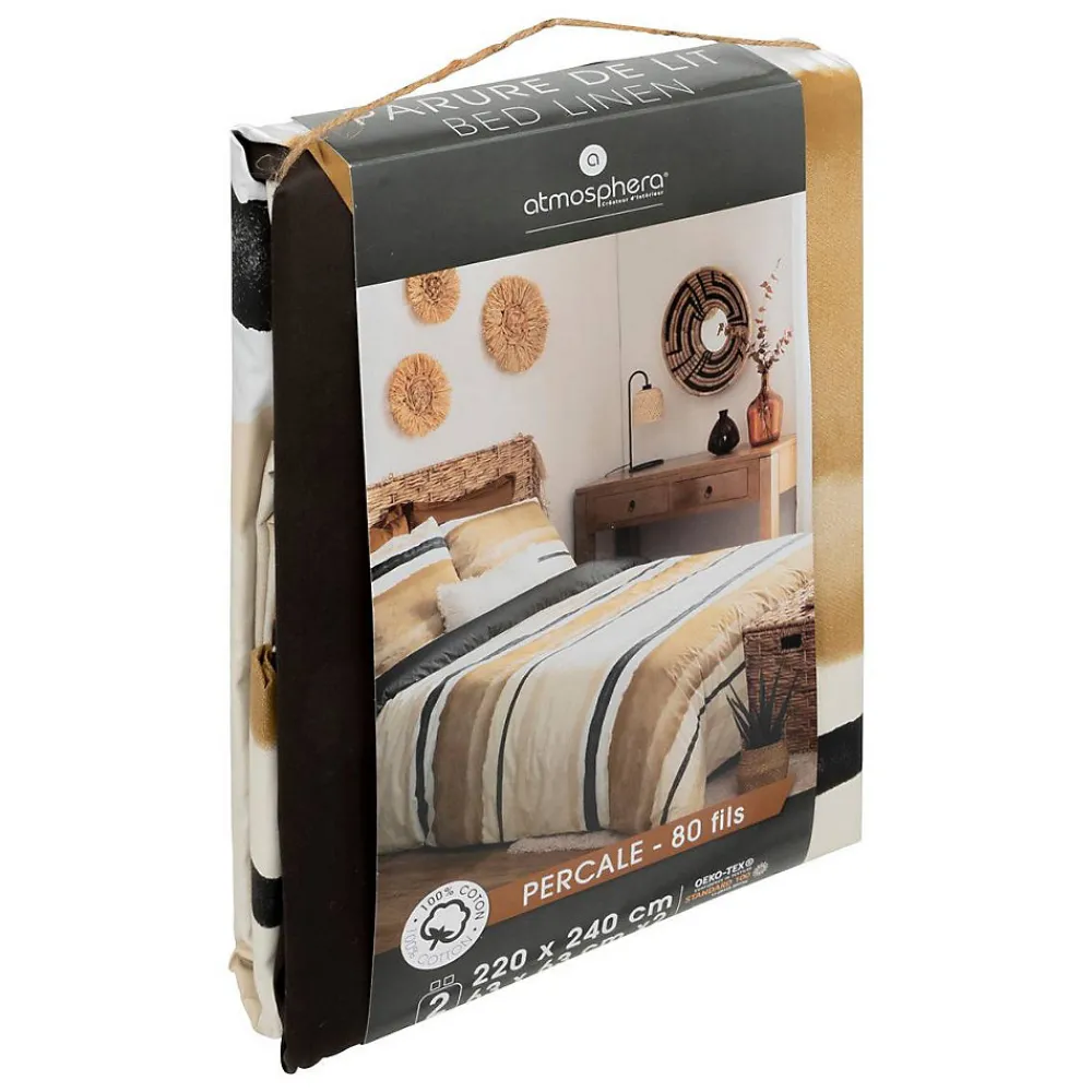 Parure de lit imprimée Hana - percale - jaune ocre - 240x220 cm - Atmosphera>Atmosphera Créateur D'Intérieur Online