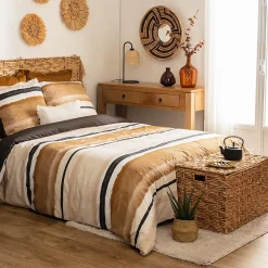 Parure de lit imprimée Hana - percale - jaune ocre - 240x220 cm - Atmosphera><noscript><img width=