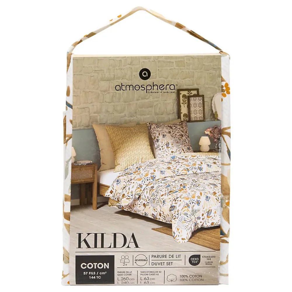 Atmosphera Créateur D'Intérieur Parure de lit imprimée Kilda beige lin 260x240cm - Atmosphera* Boutis, Couvre-Lit, Édredon