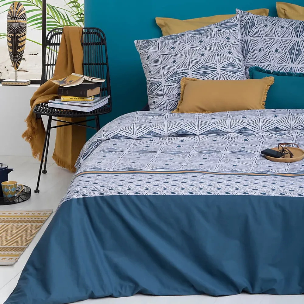 Atmosphera Créateur D'Intérieur Parure de lit imprimée Tihora - percale - bleu - 240x220 cm - Atmosphera* Parure De Lit