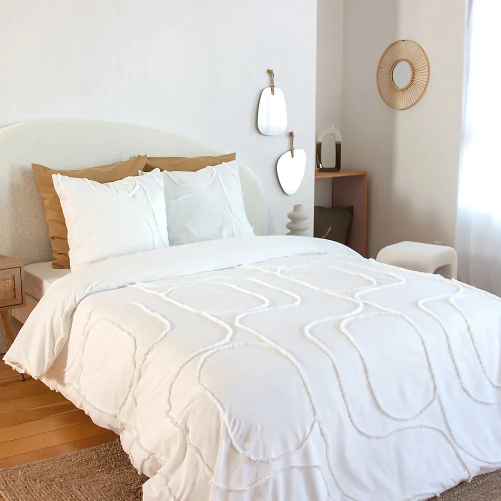 Parure de lit JAJA - 240x220 cm - Coton BCI lavé tufté - 52 fils,cm² - Blanc - 220x240cm - Blanc>Côté Déco Outlet