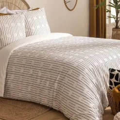 Atmosphera Créateur D'Intérieur Parure de lit Kain coton blanc/noir 260x240cm - Atmosphera* Boutis, Couvre-Lit, Édredon