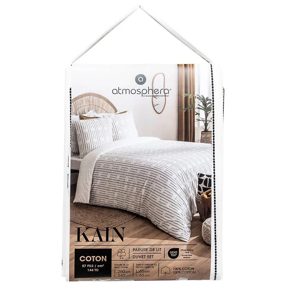 Atmosphera Créateur D'Intérieur Parure de lit Kain coton blanc/noir 260x240cm - Atmosphera* Boutis, Couvre-Lit, Édredon