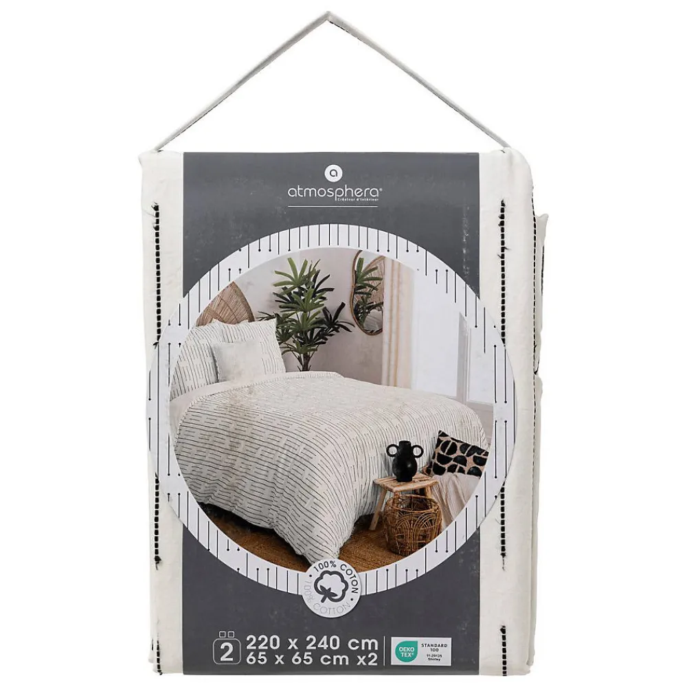Parure de lit Kain coton blanc/noir 240x220cm - Atmosphera>Atmosphera Créateur D'Intérieur New