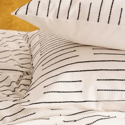 Parure de lit Kain coton blanc/noir 240x220cm - Atmosphera><noscript><img width=