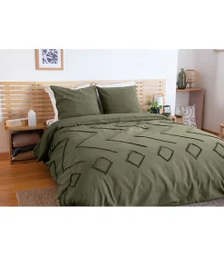 Côté Déco Parure de lit KAYL - 240x220 cm - Coton BCI lavé tufté - 52 fils,cm² - Kaki - 220x240cm - Vert kaki* Housse De Couette
